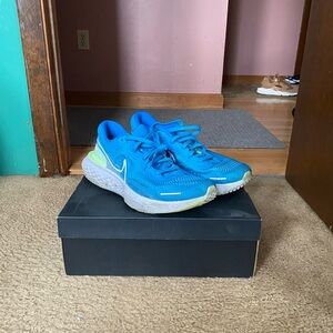 Nike Bright Blue Mesh Running Shoes with White Swoosh and Lime Accent